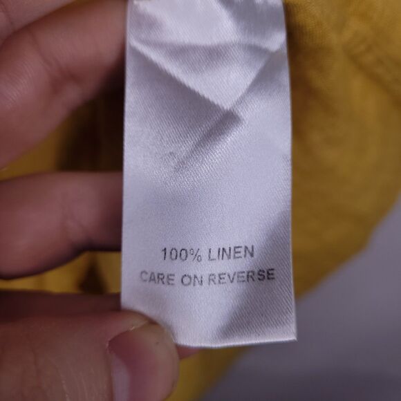 Billy Reid Linen Shirt Mens Medium Yellow Mustard Standard Fit Italy - Picture 11 of 12